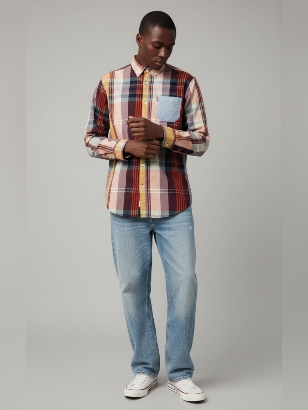 Staple Pigeon Mens Work Shirt Button Up Shirt, Multicolored Plaid, NWot